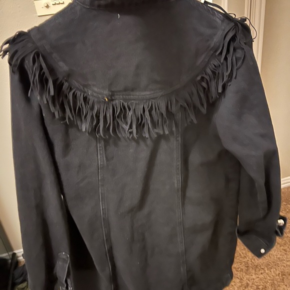 Black denim fringe jacket - Picture 3 of 5